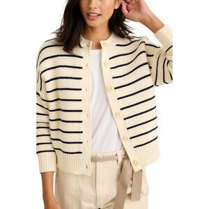 Alex Mill Nico Chunky Stripe Cotton Cardigan Ivory Navy M